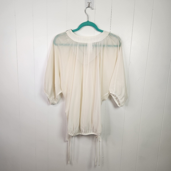 Rock 47 Wrangler White Sheer Beaded V Neck Blouse Top Shirt Western Boho Cowgirl - Picture 3 of 7